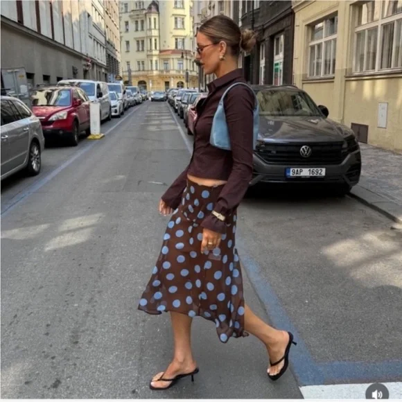 Zara 2pcs POLKA DOT ASYMMETRIC SKIRT+ Top Set